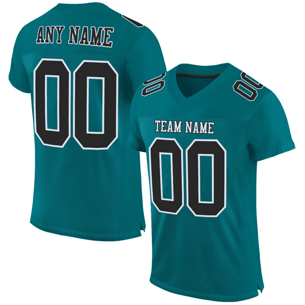 Custom Teal Black-White Mesh Authentic Football Jersey FansIdea