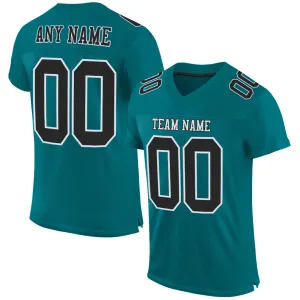Custom Teal Black-White Mesh Authentic Football Jersey FansIdea