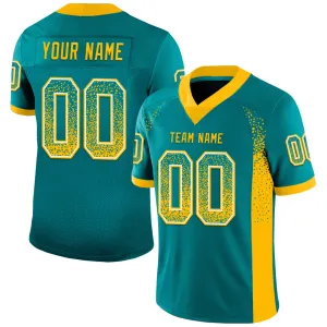 Custom Teal Gold-White Mesh Drift Fashion Football Jersey FansIdea