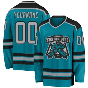 Custom Teal Gray-Black Hockey Jersey FansIdea