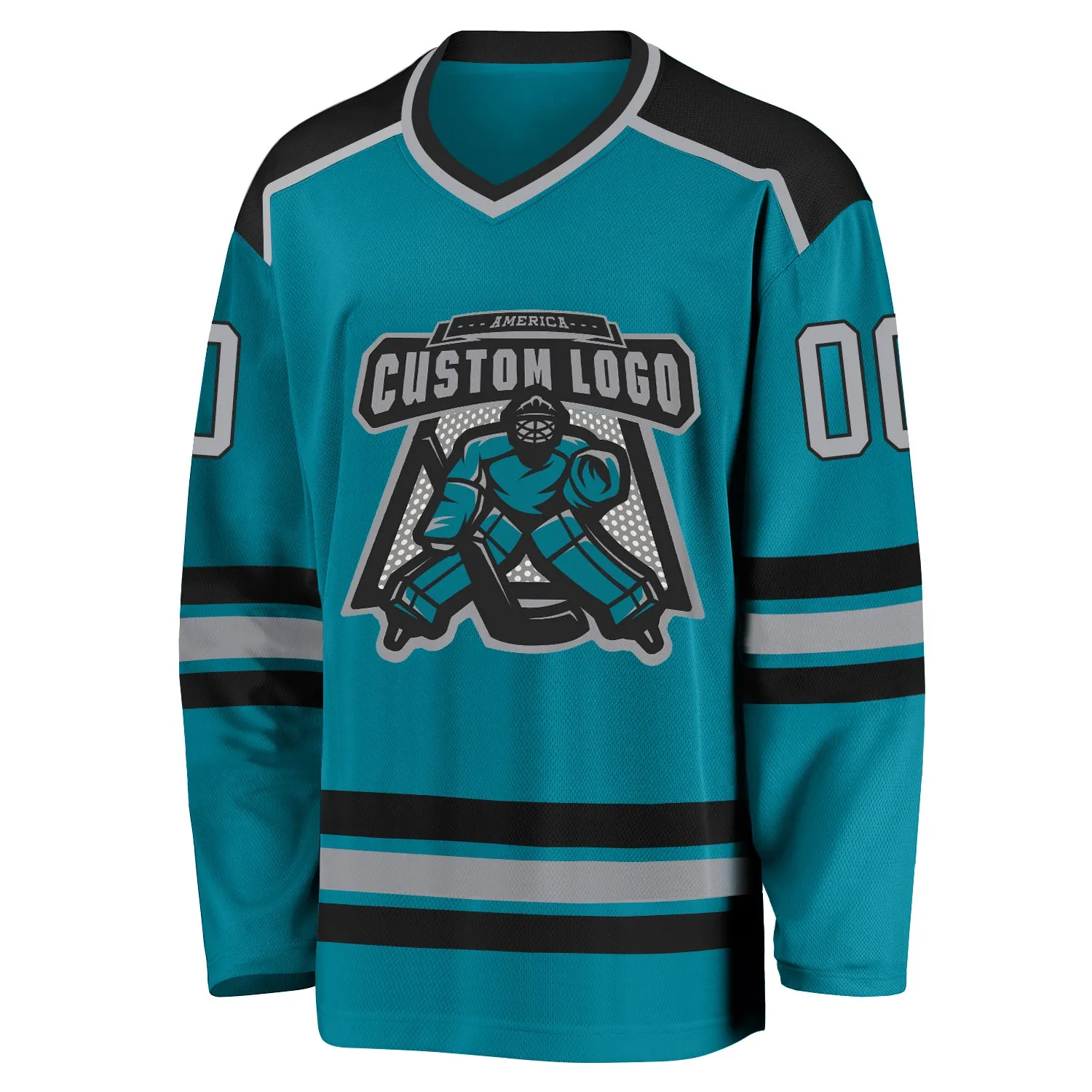 Custom Teal Gray-Black Hockey Jersey FansIdea