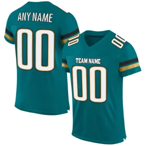 Custom Teal White-Old Gold Mesh Authentic Football Jersey FansIdea