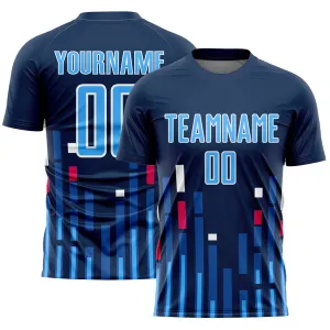 Custom US Navy Blue Sky Blue-White Lines Sublimation Soccer Uniform Jersey FansIdea