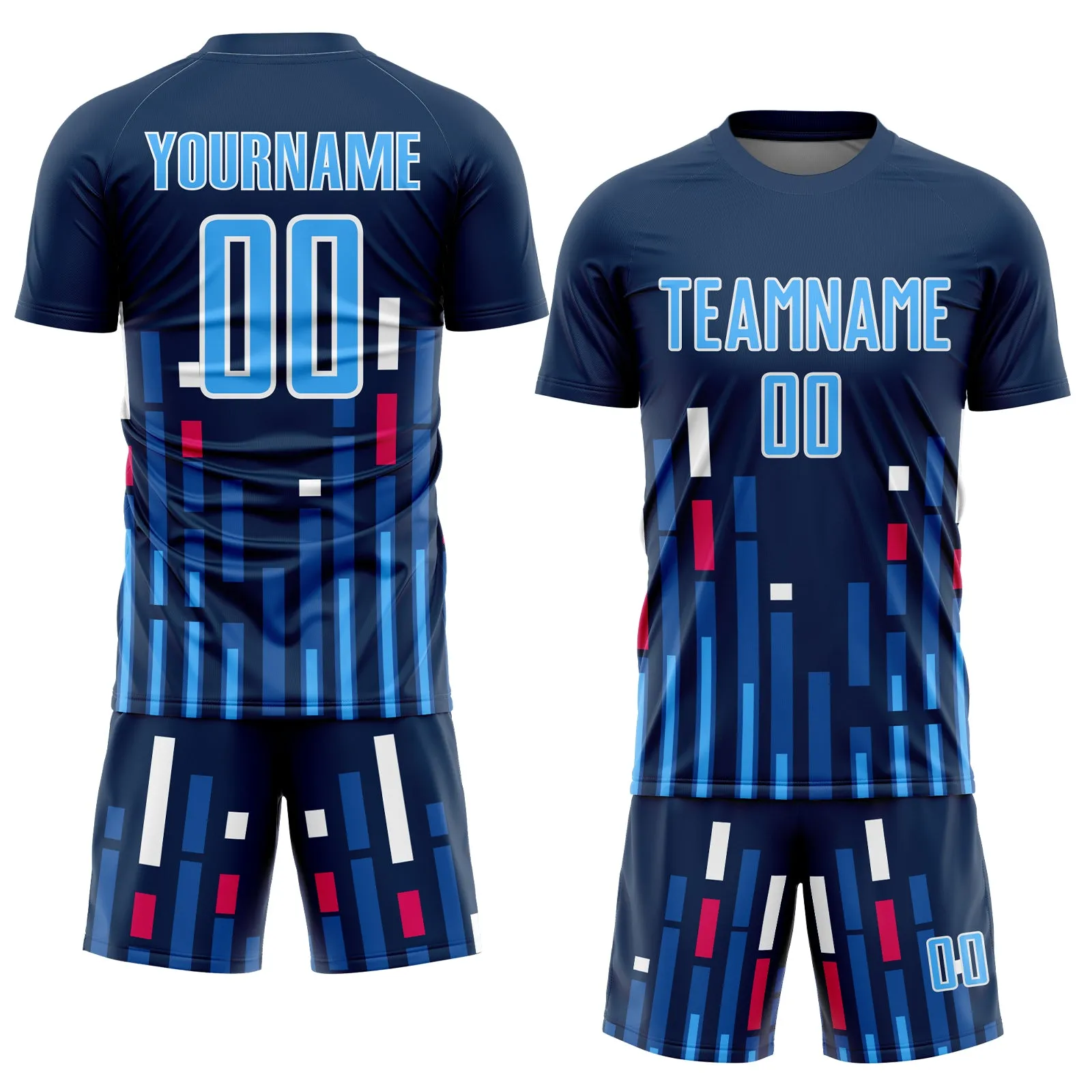 Custom US Navy Blue Sky Blue-White Lines Sublimation Soccer Uniform Jersey FansIdea
