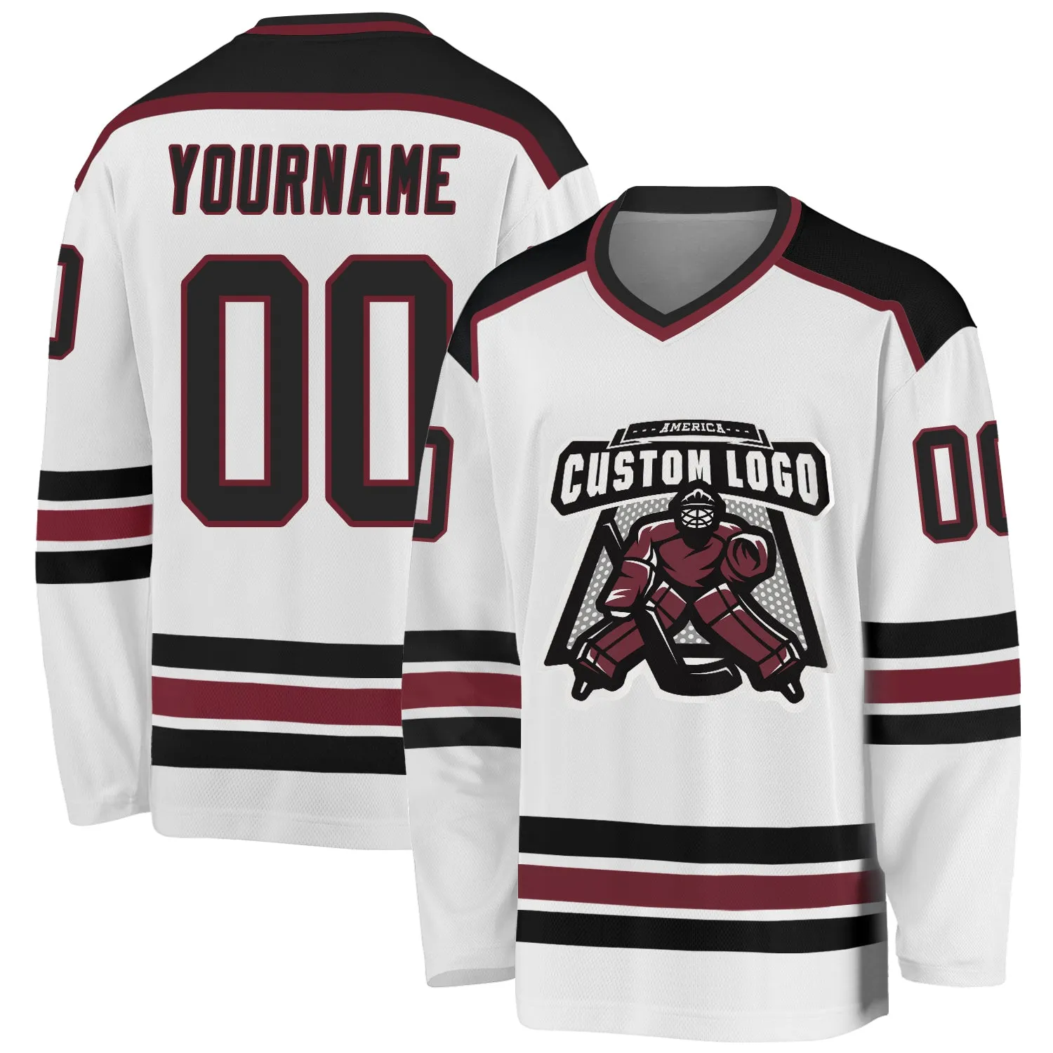 Custom White Black-Burgundy Hockey Jersey FansIdea