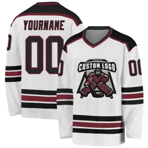 Custom White Black-Burgundy Hockey Jersey FansIdea