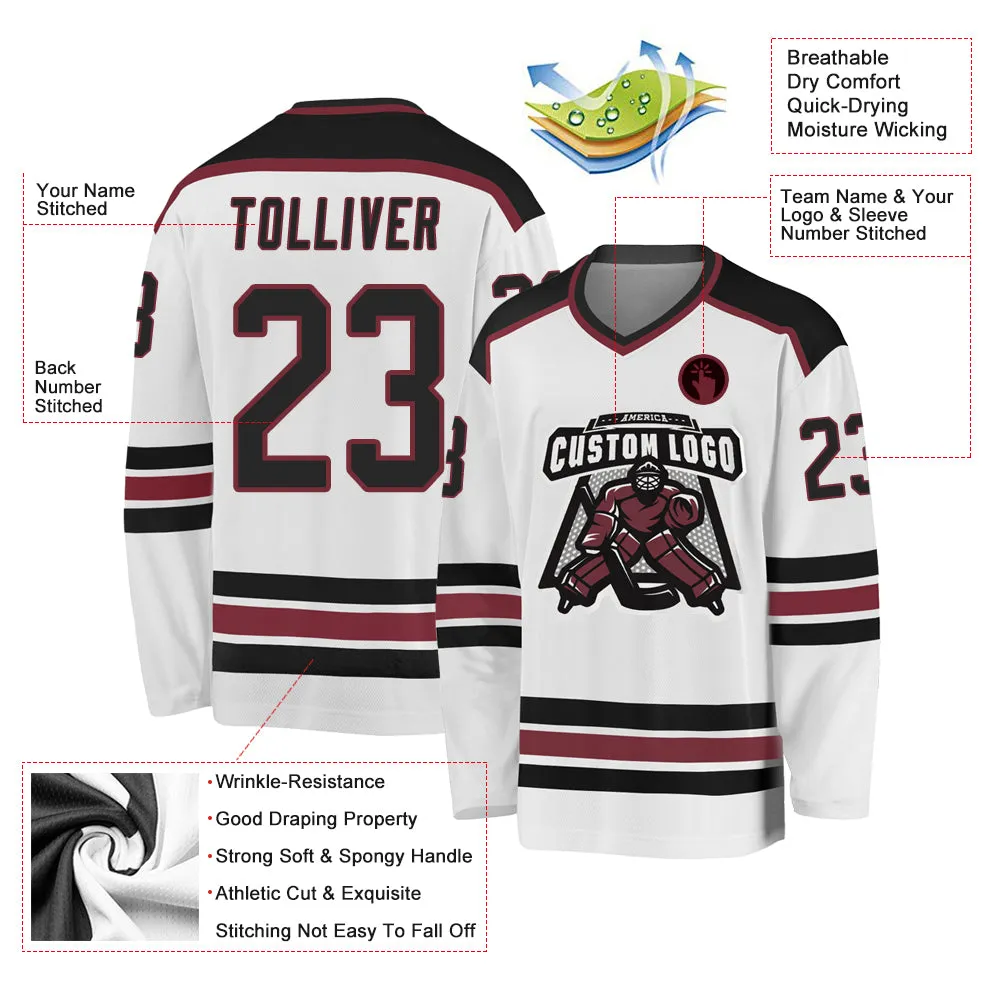 Custom White Black-Burgundy Hockey Jersey FansIdea