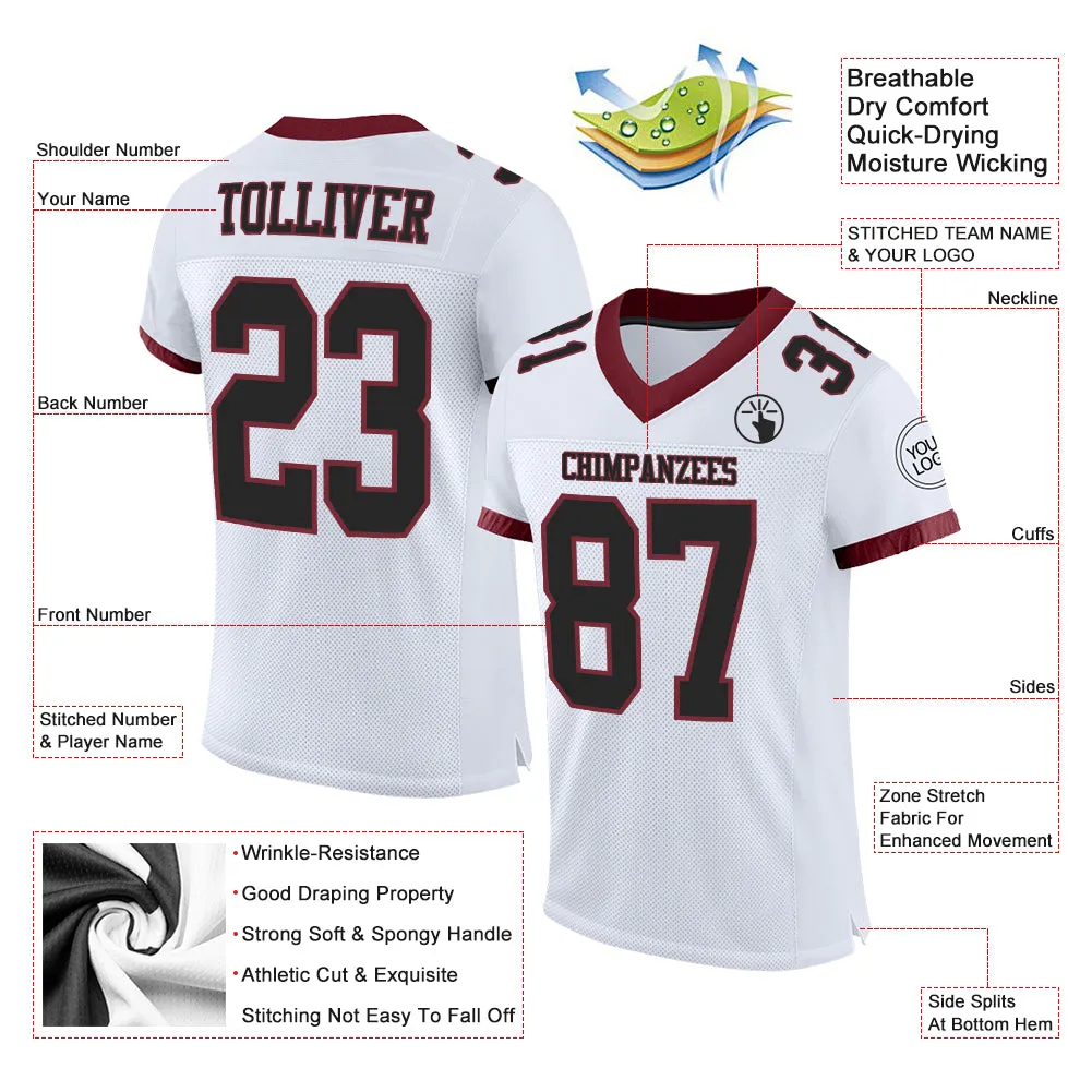 Custom White Black-Burgundy Mesh Authentic Football Jersey FansIdea