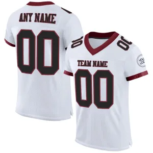 Custom White Black-Burgundy Mesh Authentic Football Jersey FansIdea