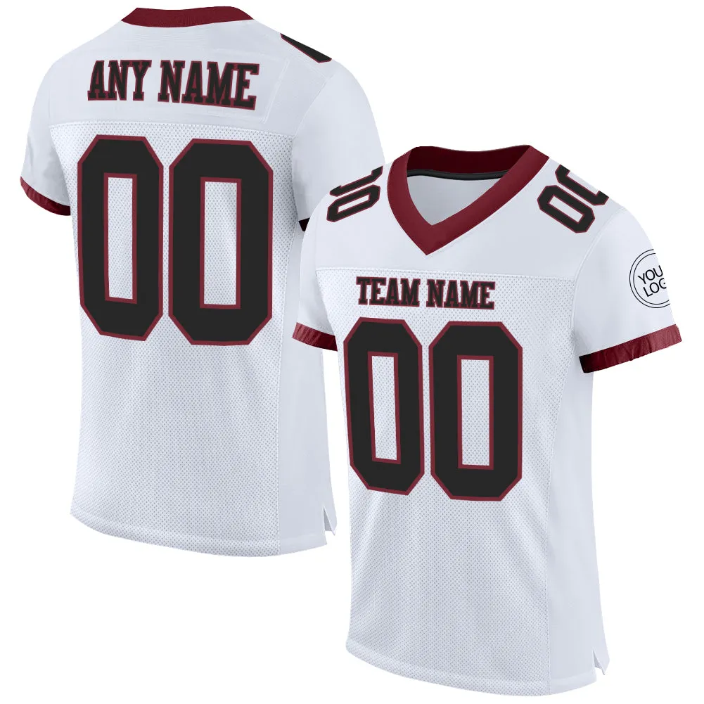 Custom White Black-Burgundy Mesh Authentic Football Jersey FansIdea