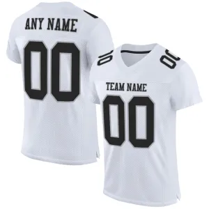 Custom White Black-Gray Mesh Authentic Football Jersey FansIdea