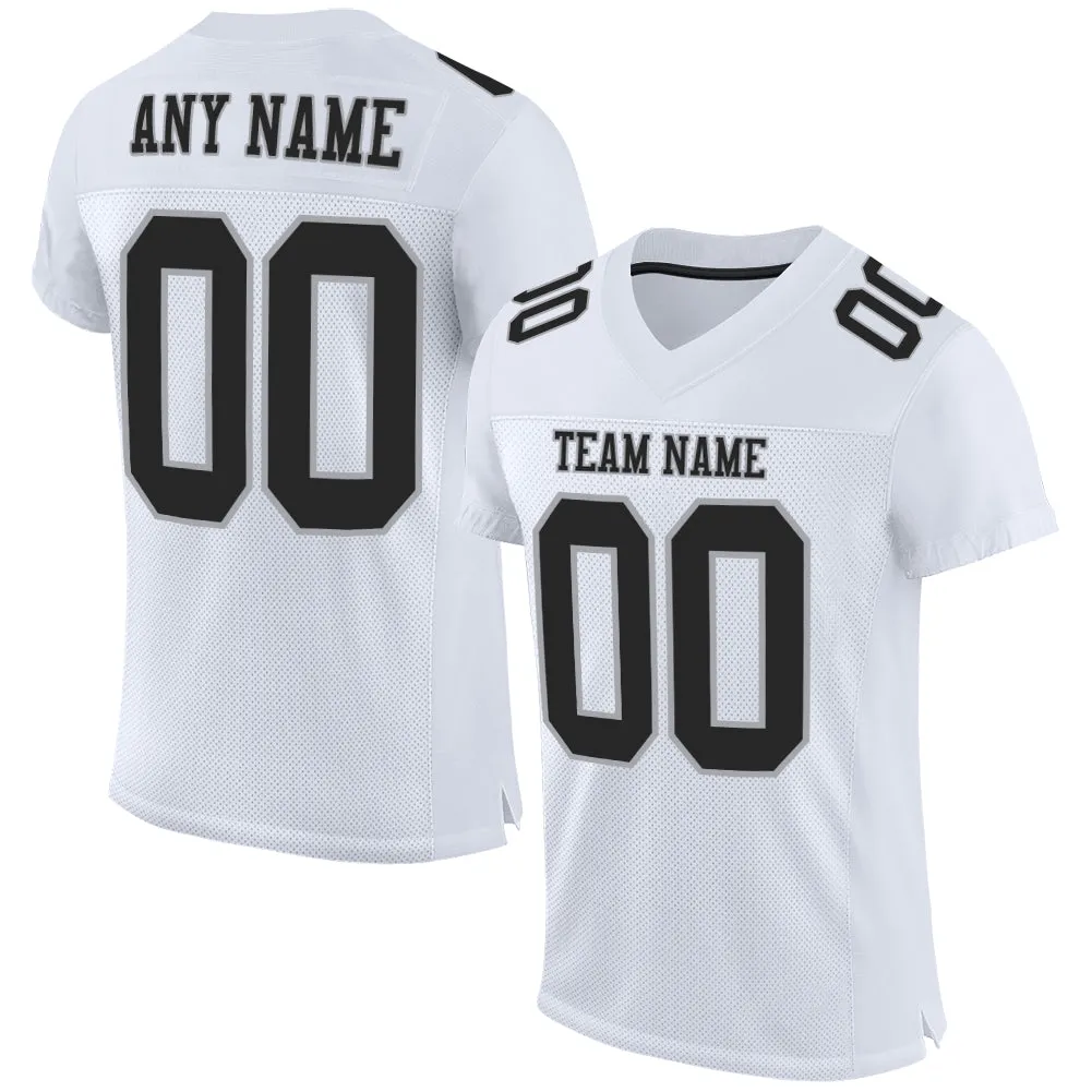 Custom White Black-Gray Mesh Authentic Football Jersey FansIdea