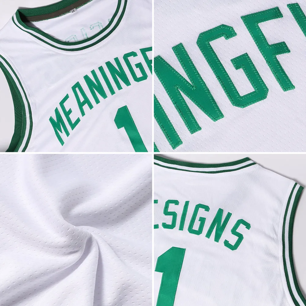 Custom White Hunter Green-Neon Green Authentic Throwback Basketball Jersey FansIdea