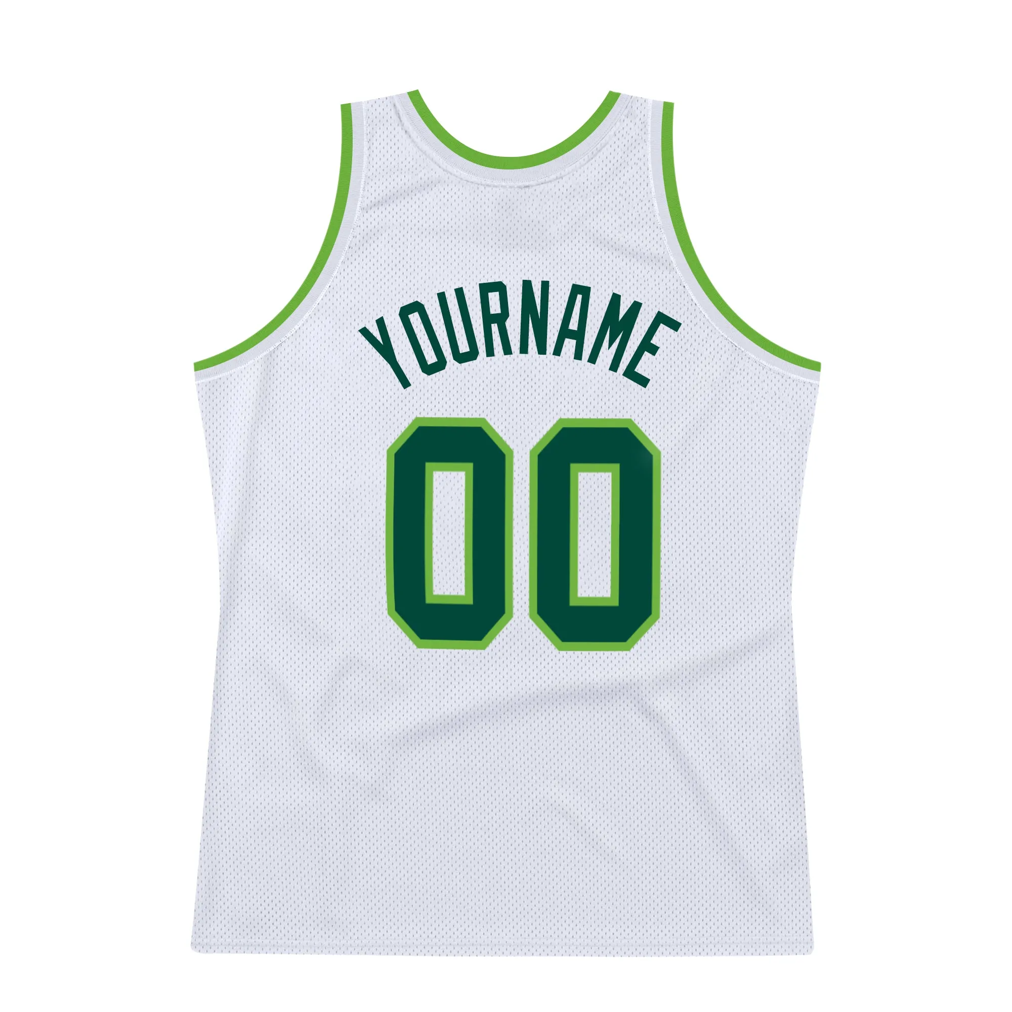 Custom White Hunter Green-Neon Green Authentic Throwback Basketball Jersey FansIdea