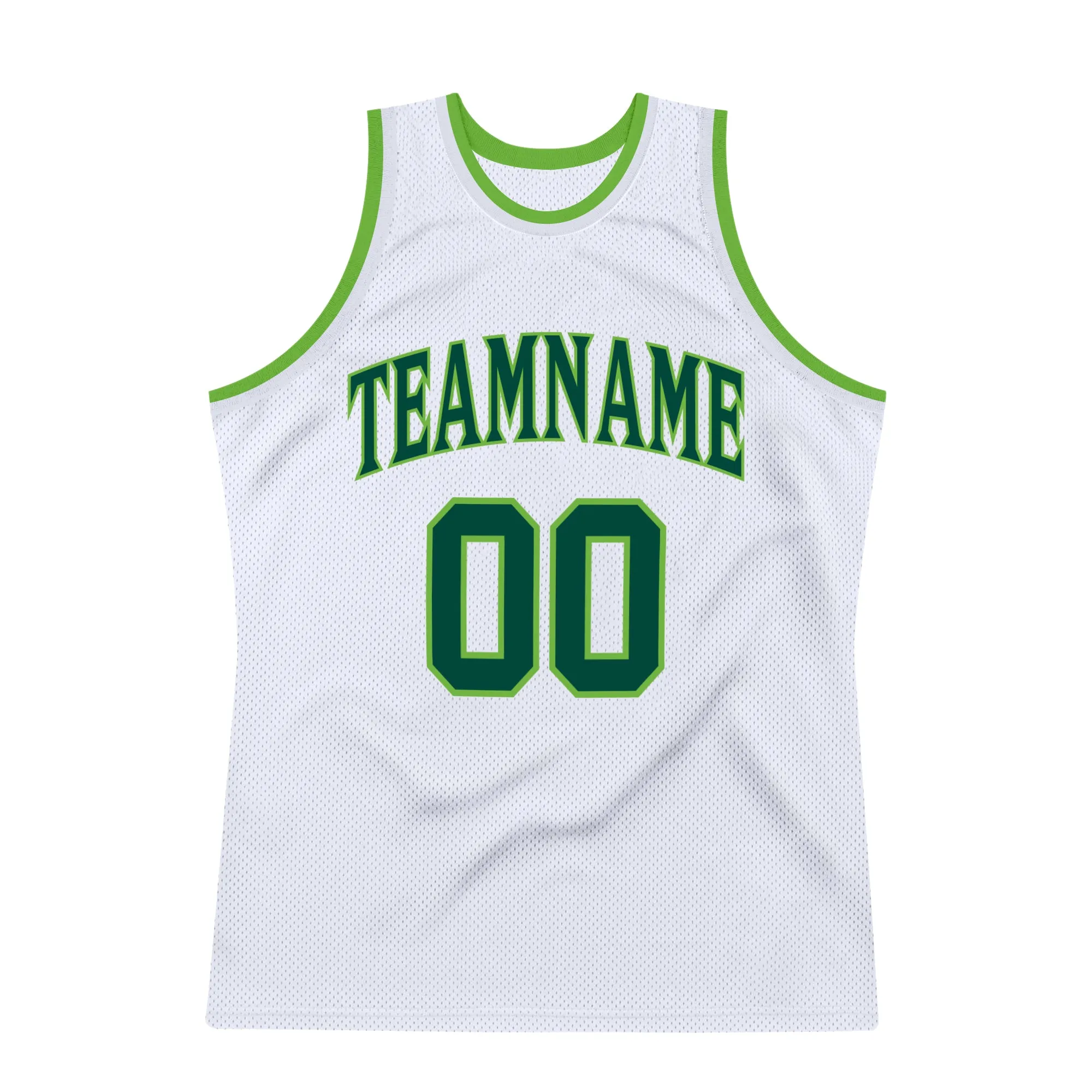 Custom White Hunter Green-Neon Green Authentic Throwback Basketball Jersey FansIdea