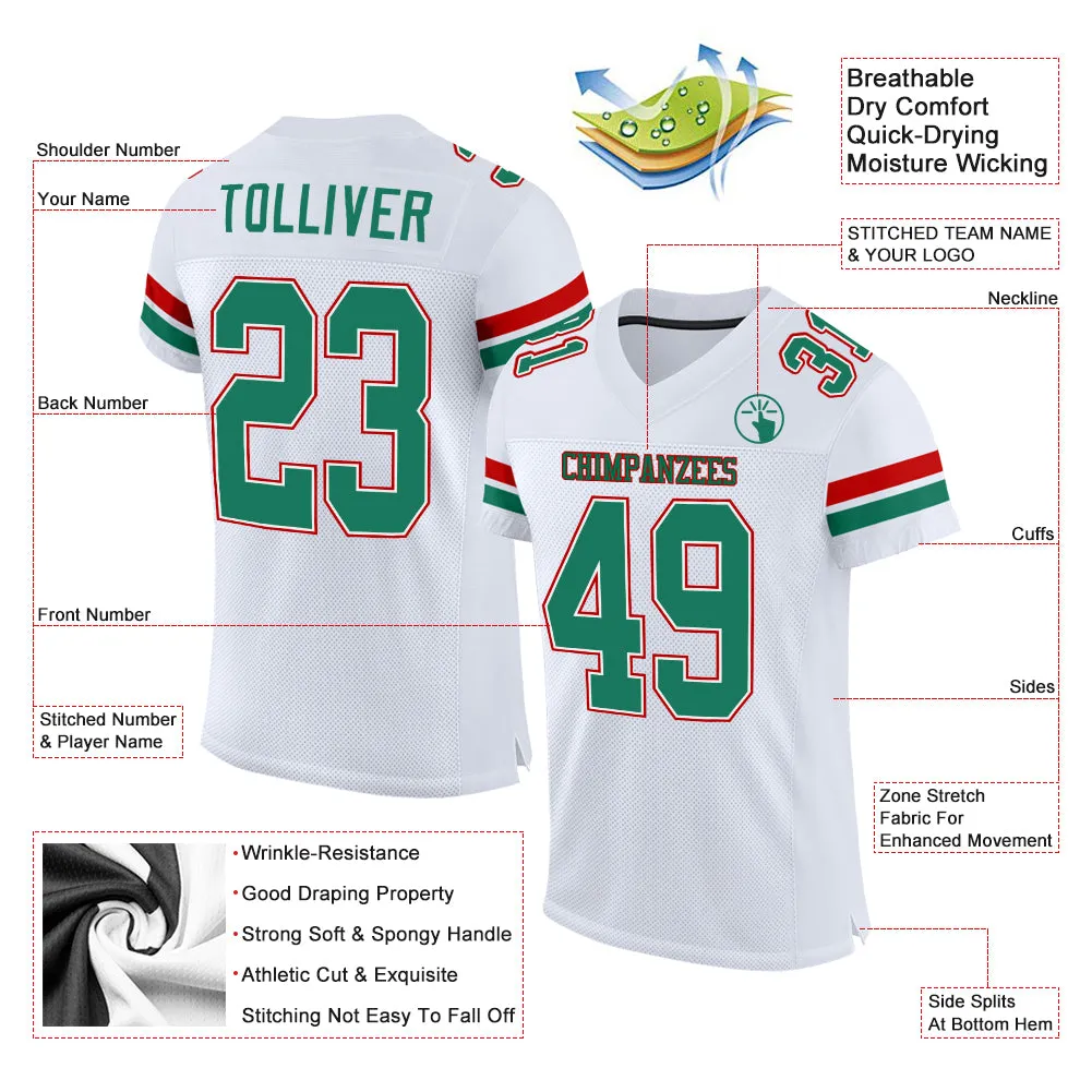 Custom White Kelly Green-Red Mesh Authentic Football Jersey FansIdea