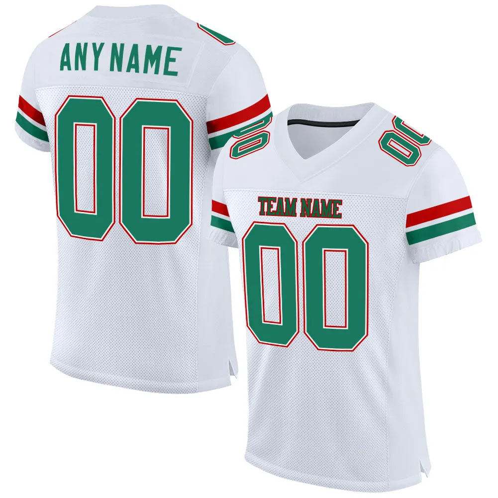 Custom White Kelly Green-Red Mesh Authentic Football Jersey FansIdea
