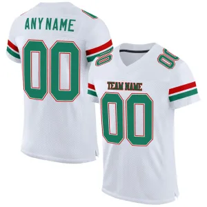 Custom White Kelly Green-Red Mesh Authentic Football Jersey FansIdea