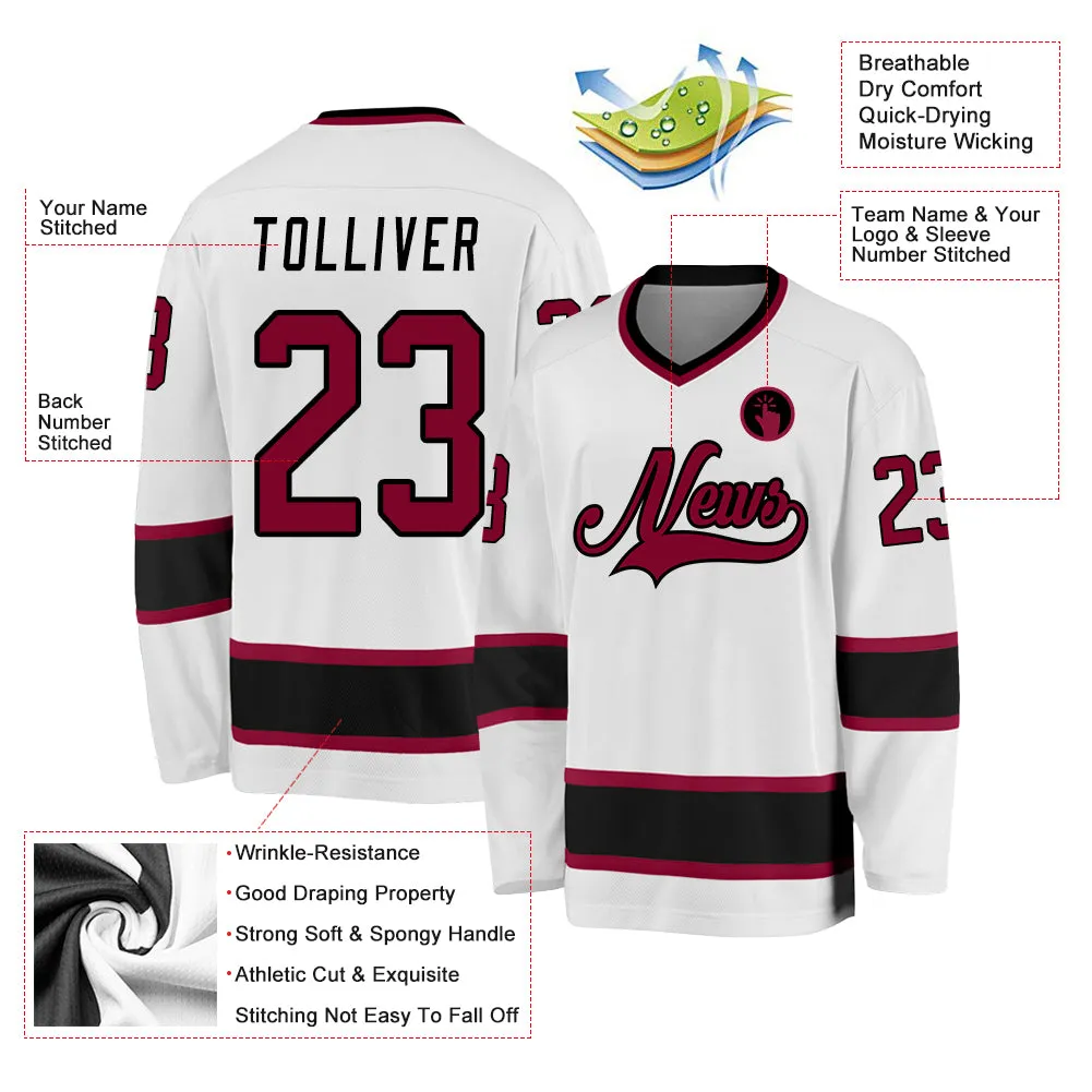 Custom White Maroon-Black Hockey Jersey FansIdea