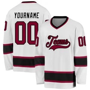 Custom White Maroon-Black Hockey Jersey FansIdea