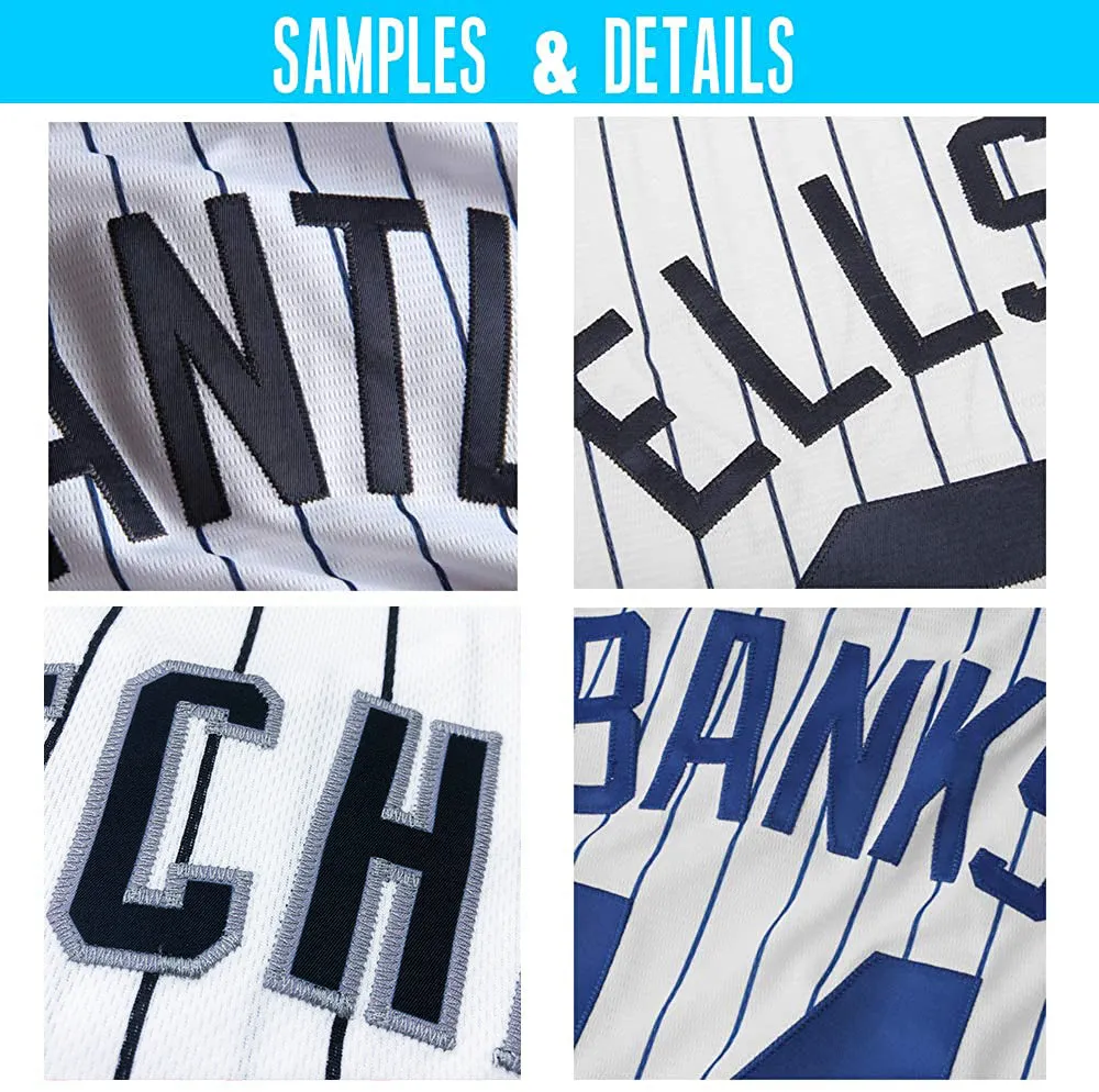 Custom White Navy Pinstripe Red-Navy Authentic American Flag Fashion Baseball Jersey FansIdea