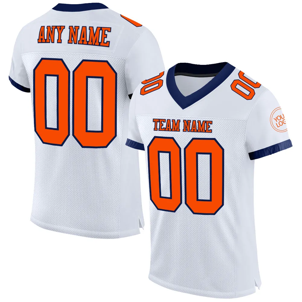 Custom White Orange-Navy Mesh Authentic Football Jersey FansIdea
