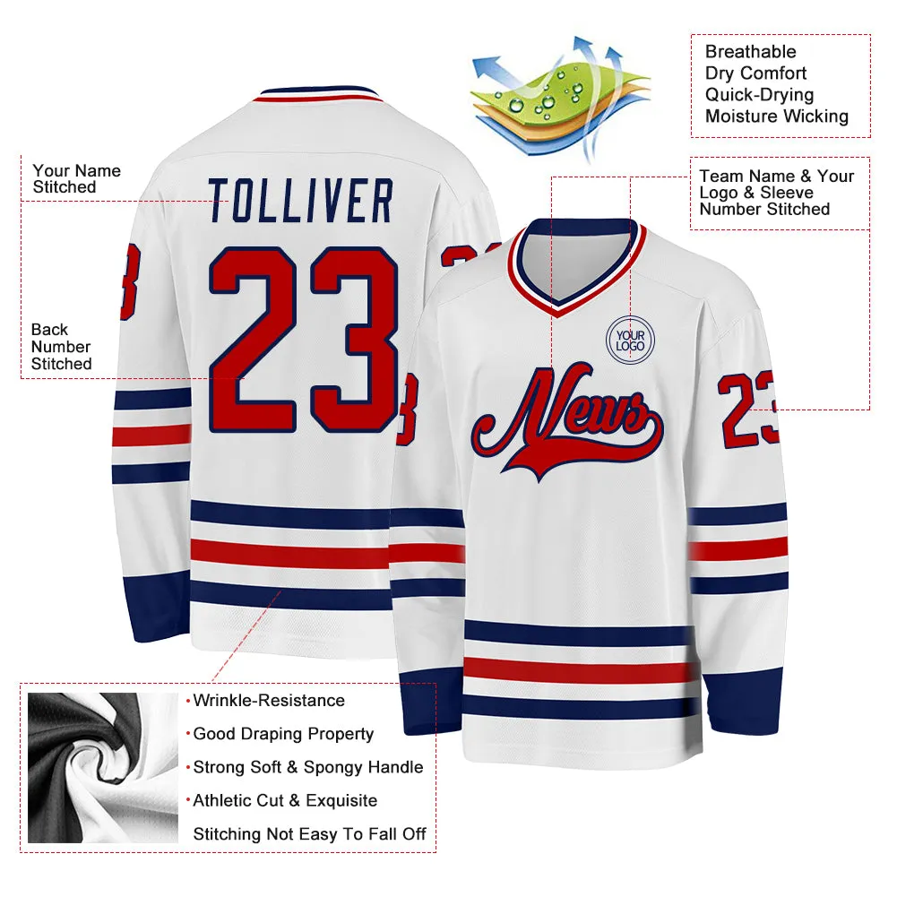 Custom White Red-Navy Hockey Jersey FansIdea