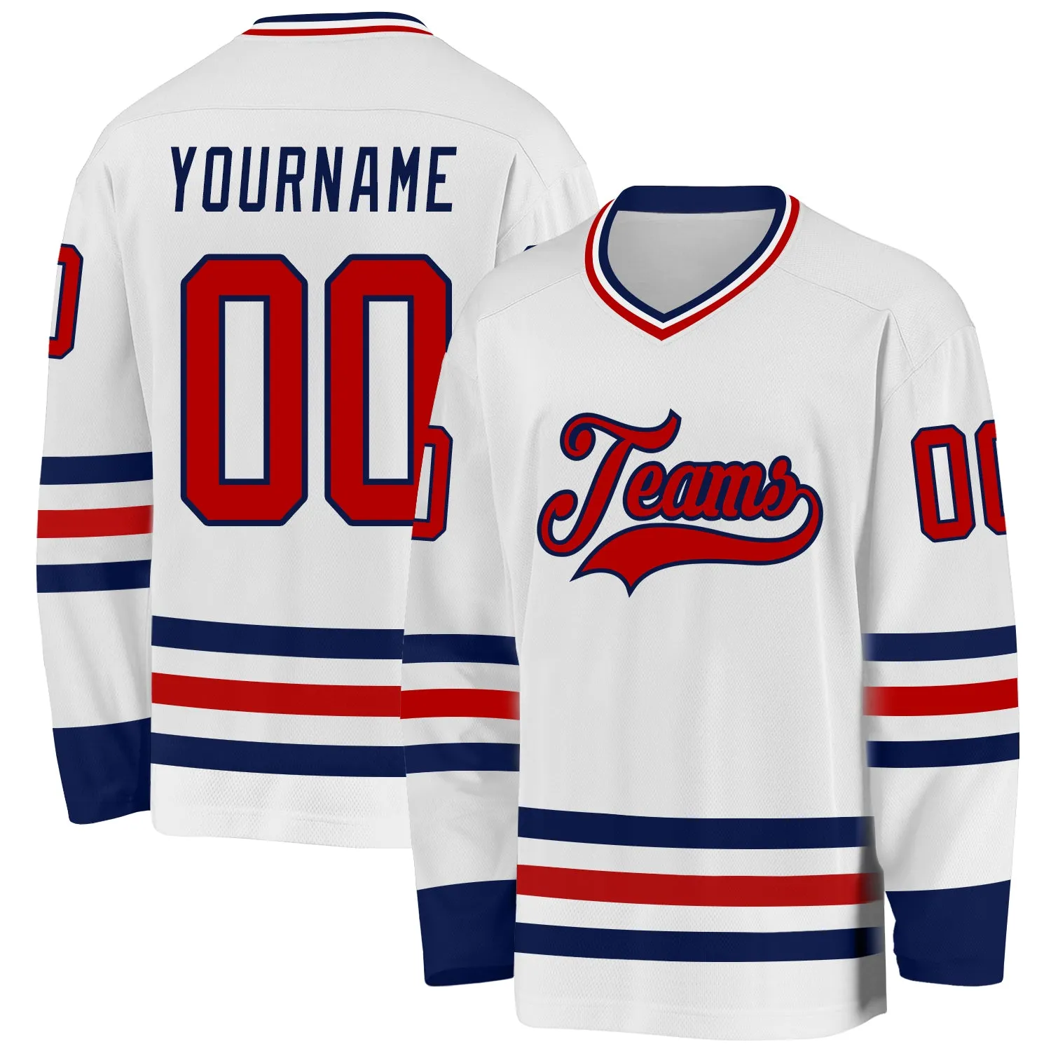 Custom White Red-Navy Hockey Jersey FansIdea