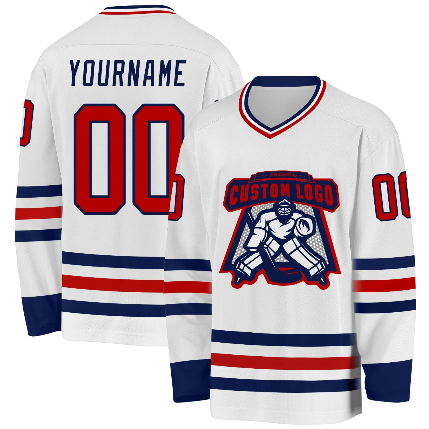 Custom White Red-Navy Hockey Jersey FansIdea