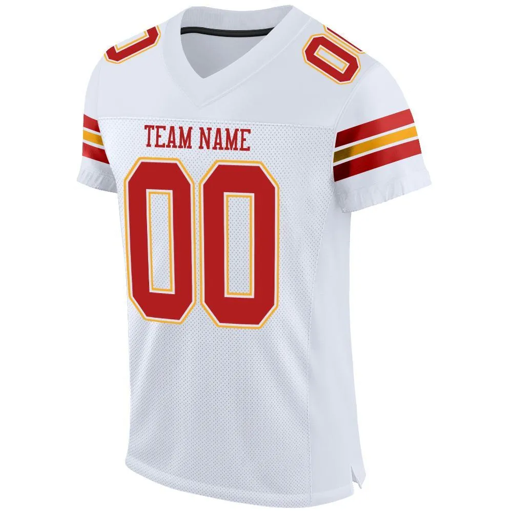 Custom White Scarlet-Gold Mesh Authentic Football Jersey FansIdea