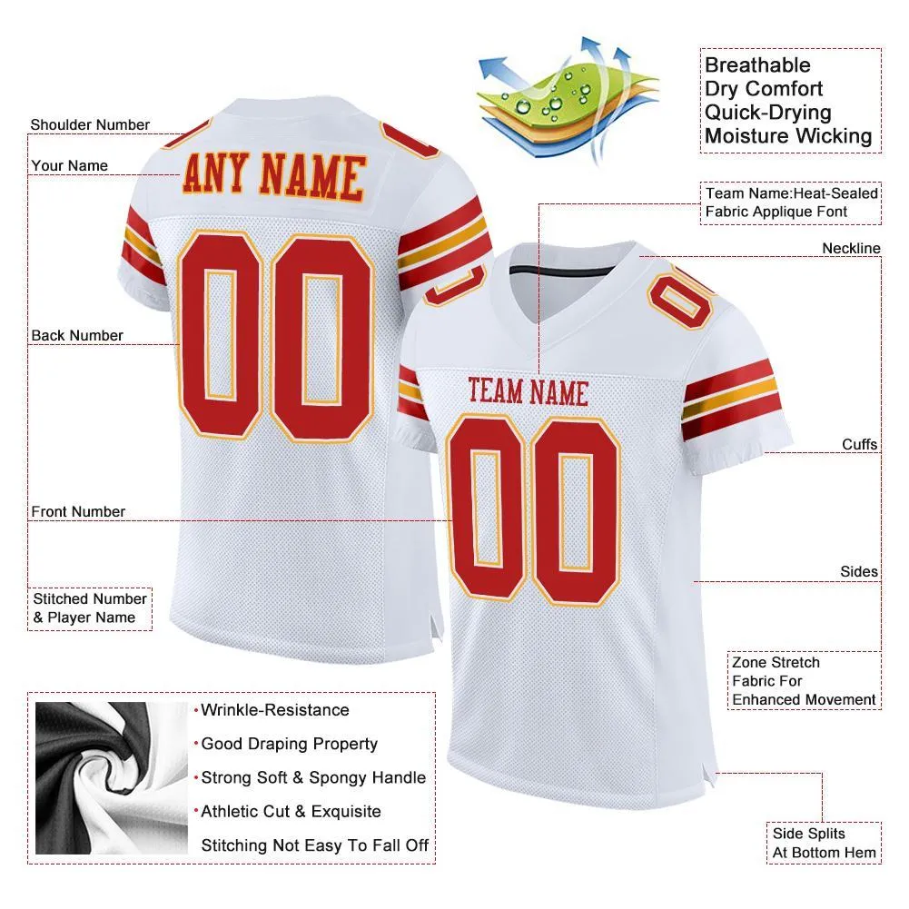 Custom White Scarlet-Gold Mesh Authentic Football Jersey FansIdea