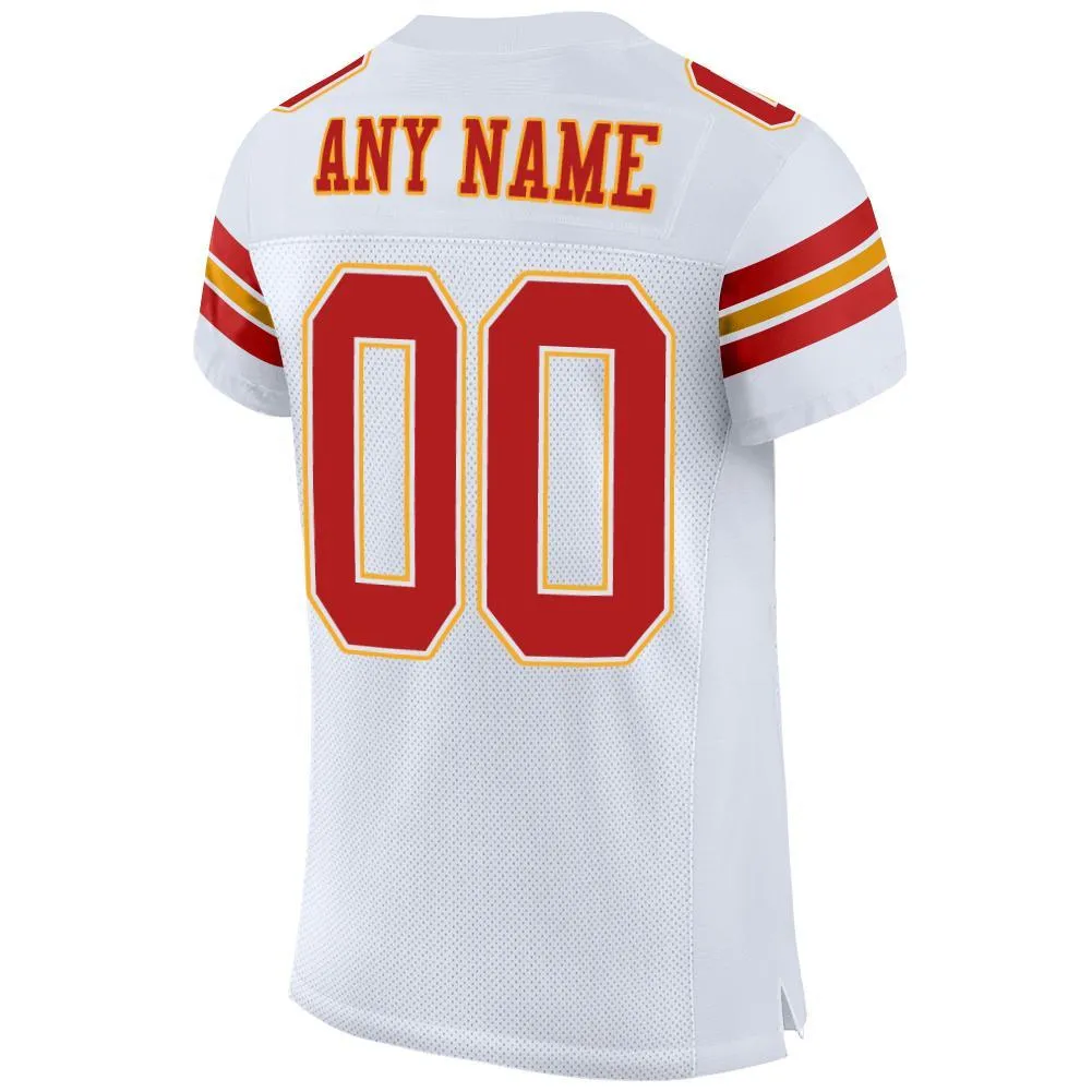 Custom White Scarlet-Gold Mesh Authentic Football Jersey FansIdea