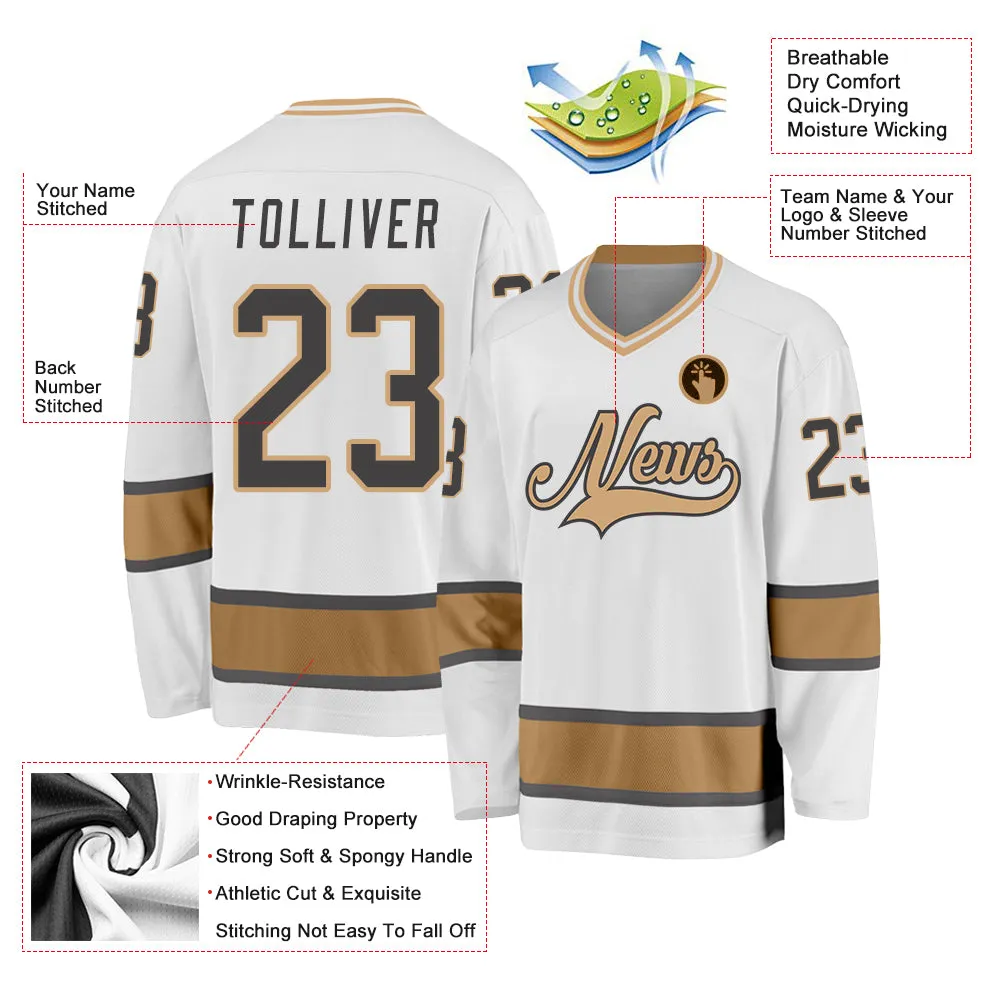 Custom White Steel Gray-Old Gold Hockey Jersey FansIdea