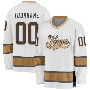 Custom White Steel Gray-Old Gold Hockey Jersey FansIdea