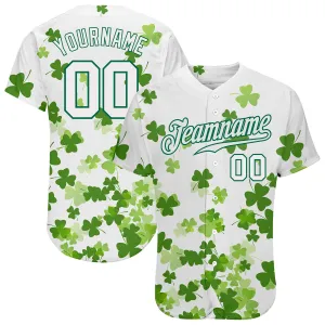 Custom White White-Kelly Green 3D Pattern Design Authentic St. Patrick's Day Baseball Jersey FansIdea