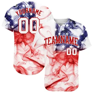 Custom White White-Red 3D American Flag Authentic Baseball Jersey FansIdea