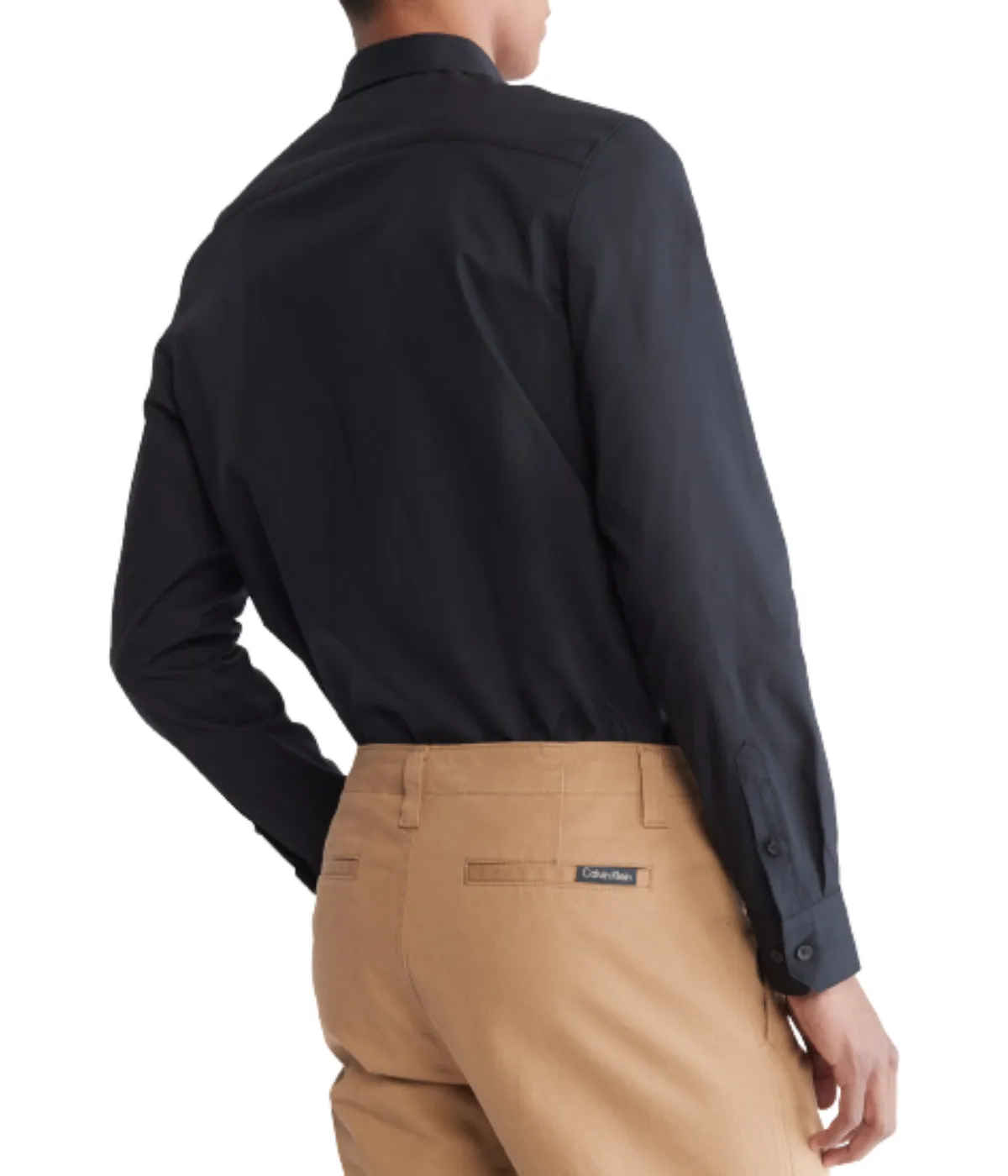 Doorbuster Long Sleeve Solid Stretch Slim Woven Shirt Black  Limited Availability!