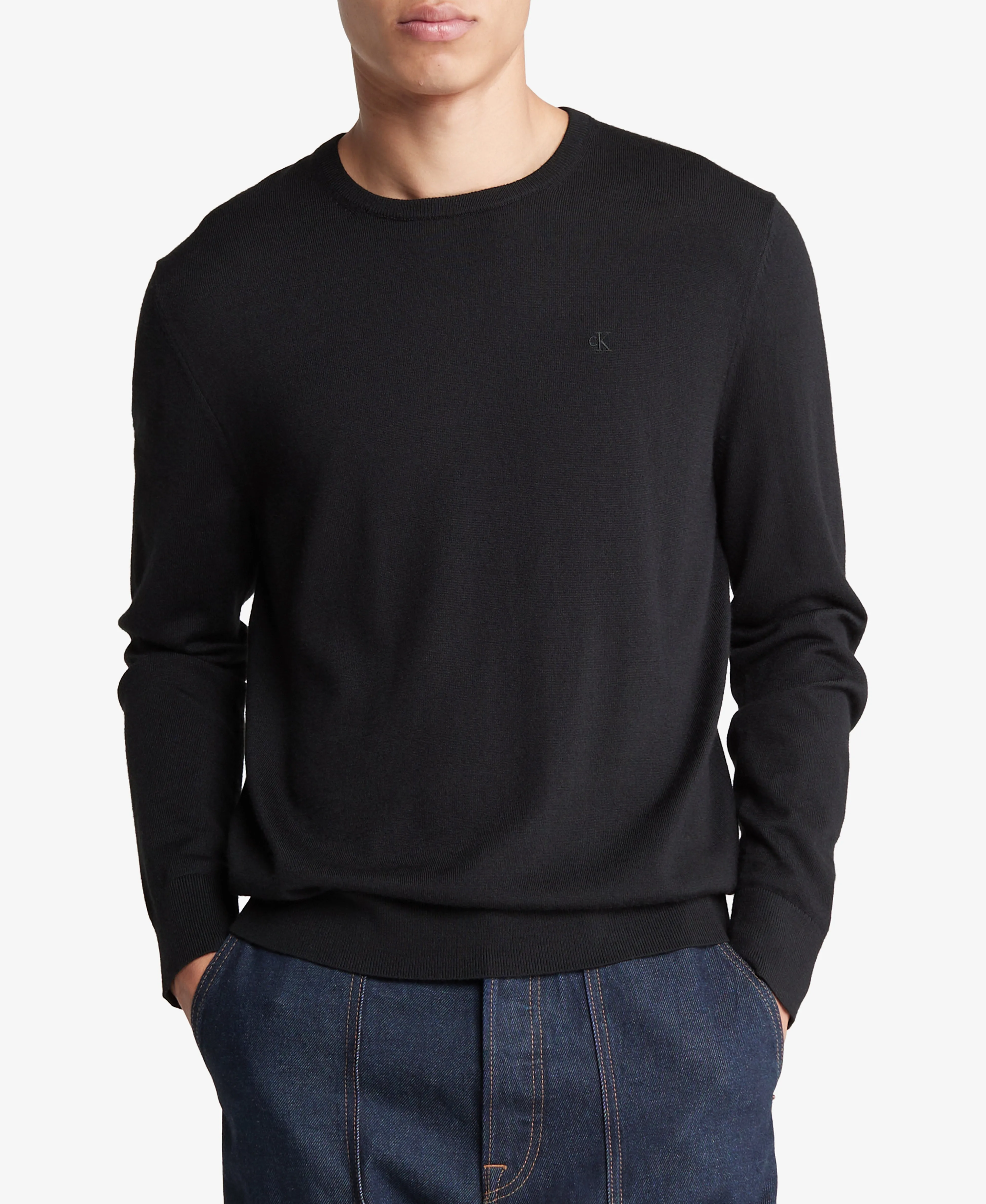 Editors Pick Long Sleeve Solid Extrafine Merino Crew 14Gg Black  Last Chance!