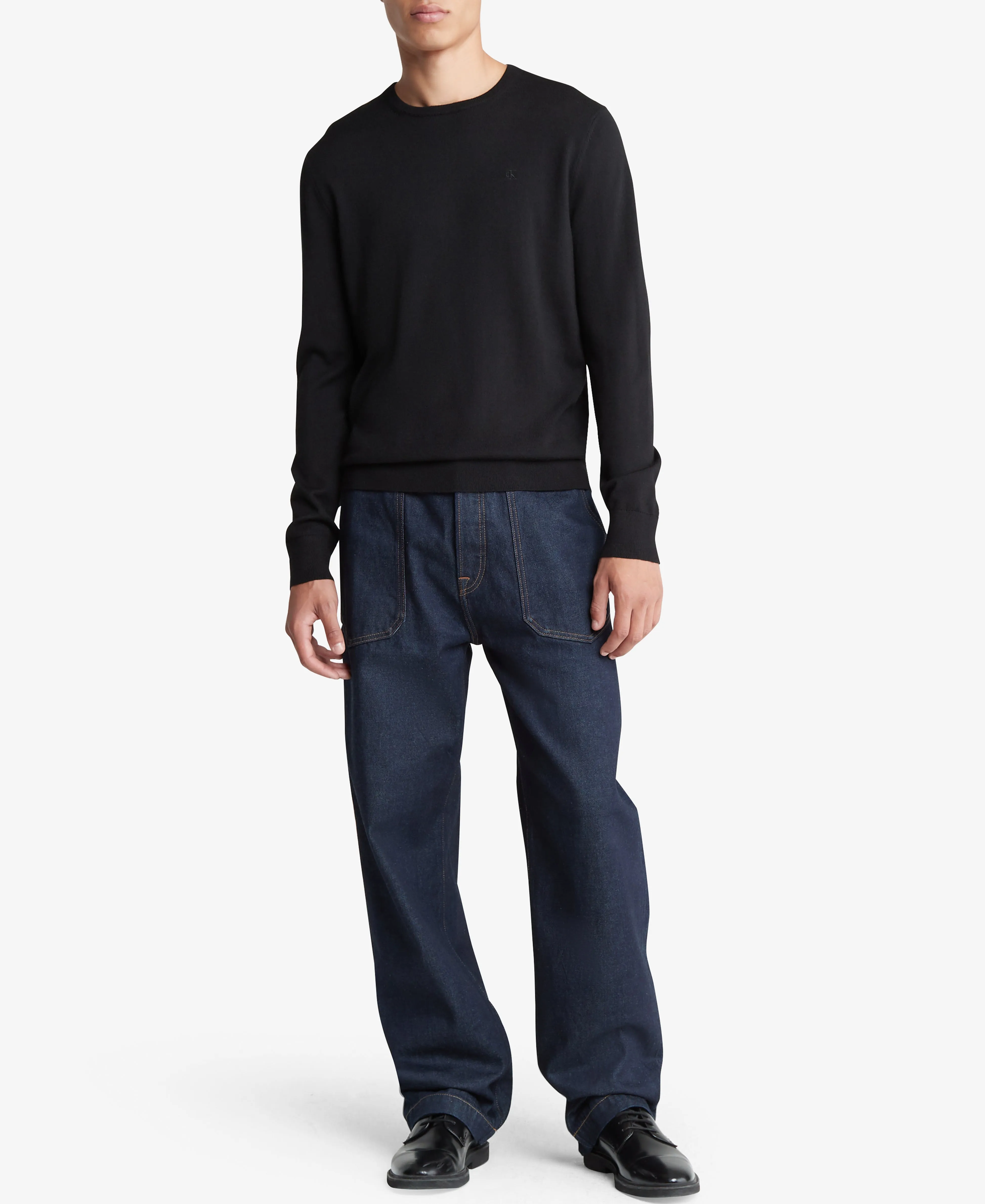 Editors Pick Long Sleeve Solid Extrafine Merino Crew 14Gg Black  Last Chance!