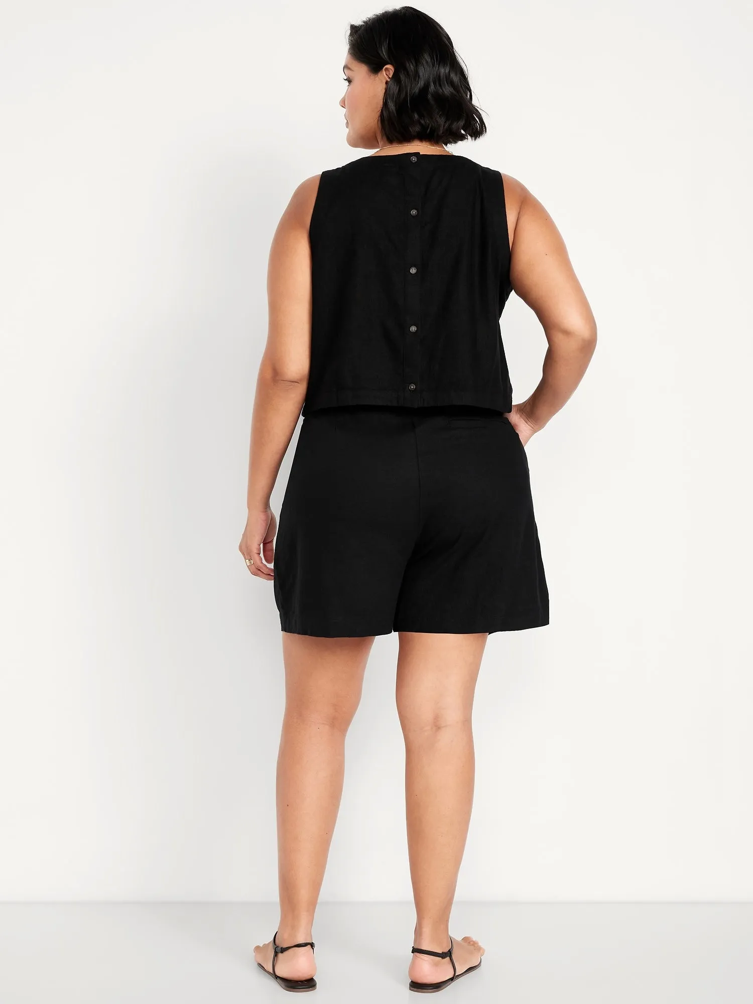 Extra High-Waisted Linen-Blend Taylor Trouser Shorts -- 5-inch inseam