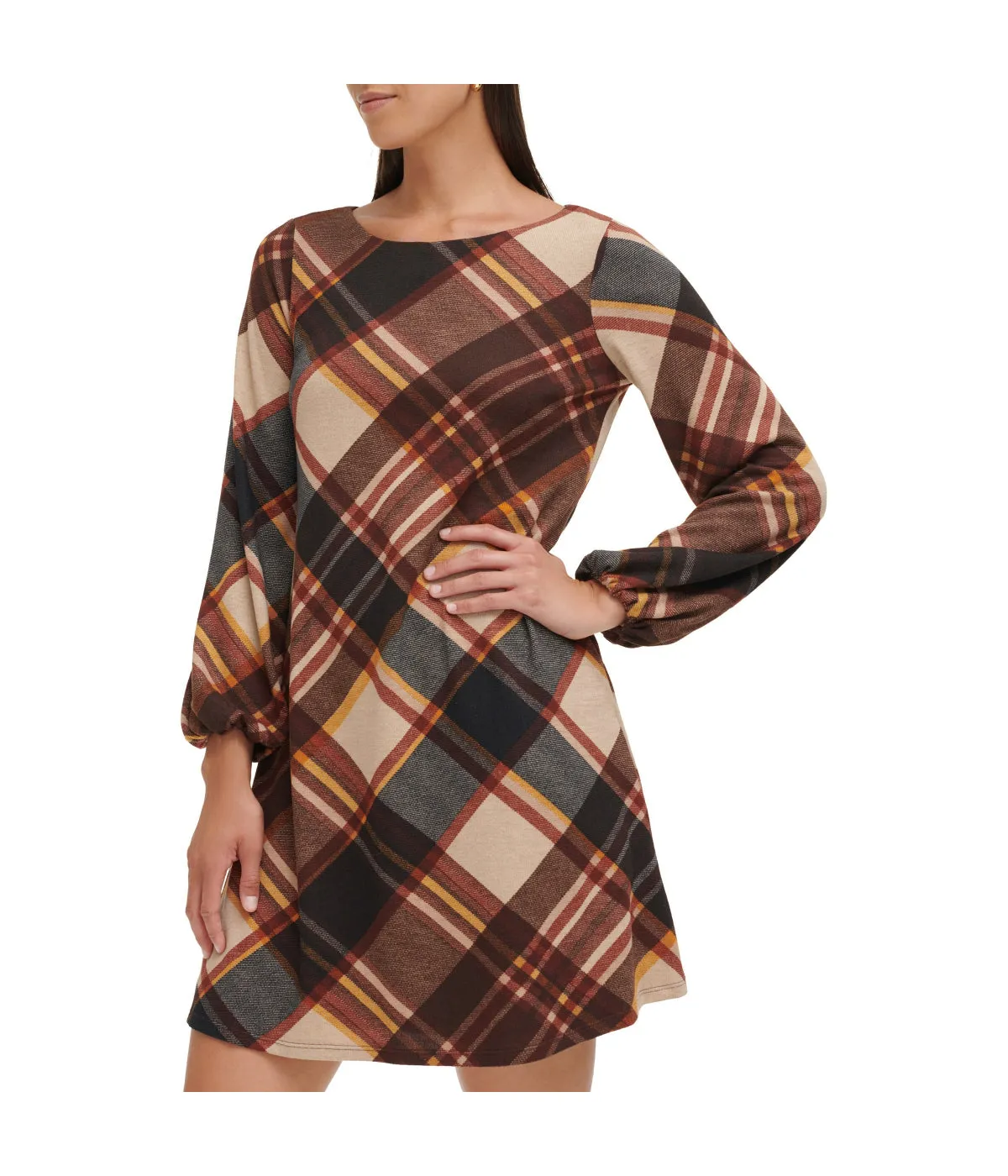 Final Few 1Pc Puff Sleeve Trap Knit Melange Plaid Rust  Ends Soon!