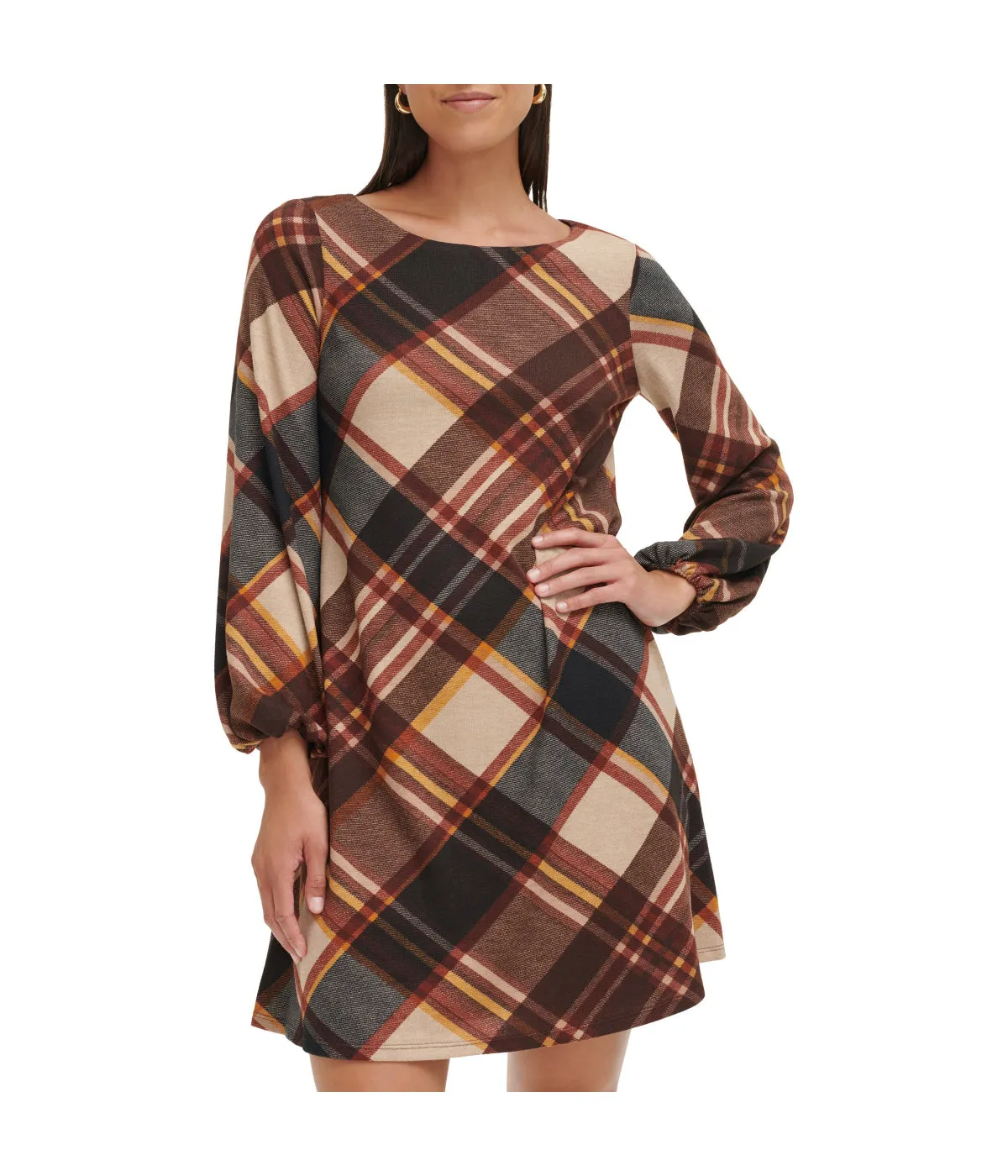 Final Few 1Pc Puff Sleeve Trap Knit Melange Plaid Rust  Ends Soon!