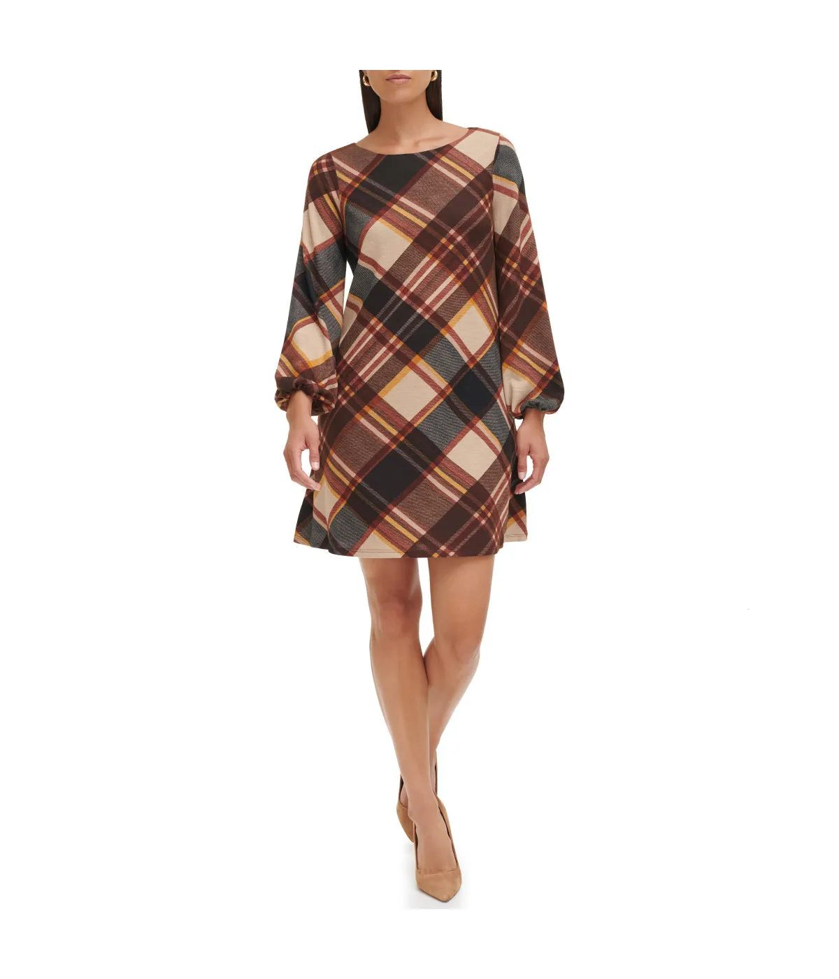 Final Few 1Pc Puff Sleeve Trap Knit Melange Plaid Rust  Ends Soon!
