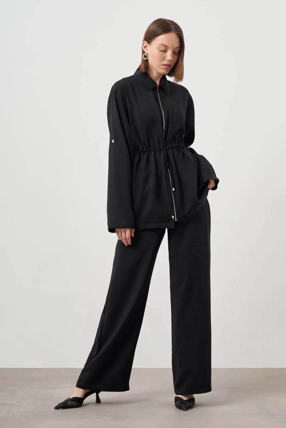 Flash Sale Mizalle Cinched Waist Shirt Jacket Black Apparel  Going Fast!