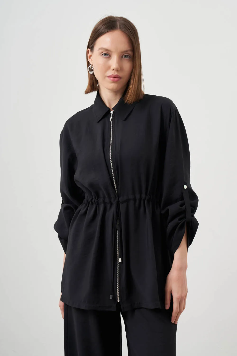 Flash Sale Mizalle Cinched Waist Shirt Jacket Black Apparel  Going Fast!