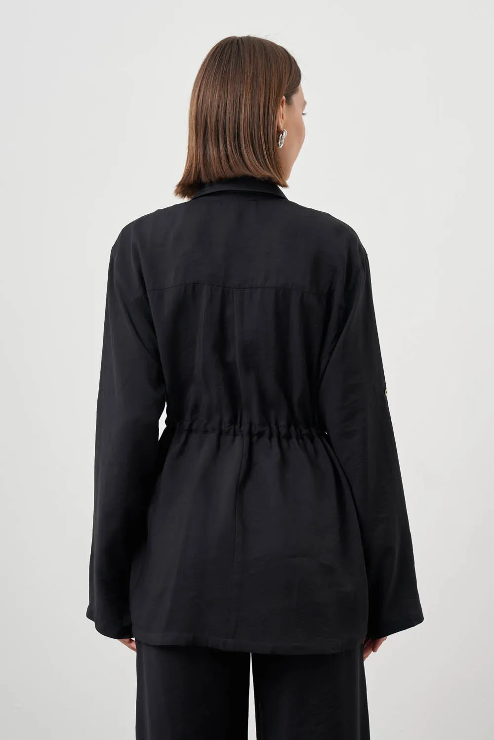 Flash Sale Mizalle Cinched Waist Shirt Jacket Black Apparel  Going Fast!