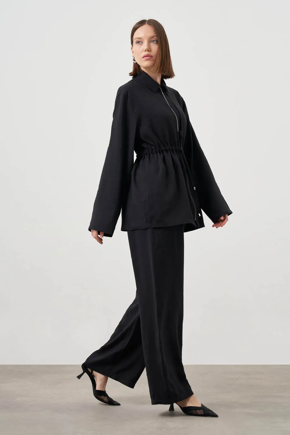 Flash Sale Mizalle Cinched Waist Shirt Jacket Black Apparel  Going Fast!