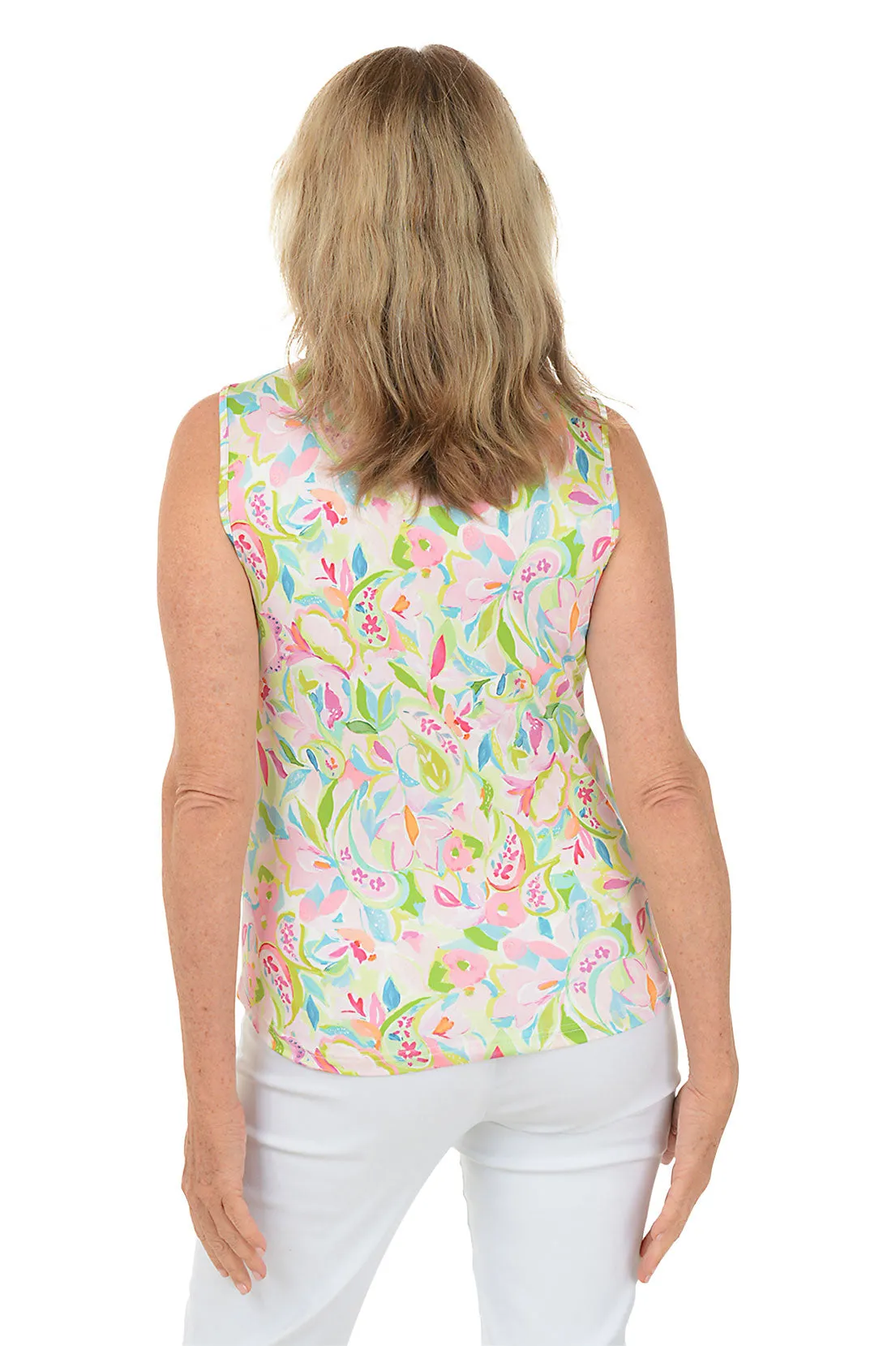 Floral Vine UPF50 Ruffled Sleeveless Top