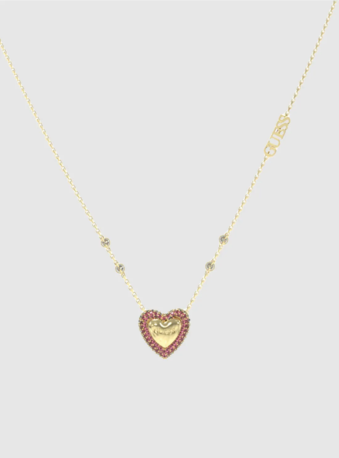 Gold Pink Pave Heart Necklace Guess