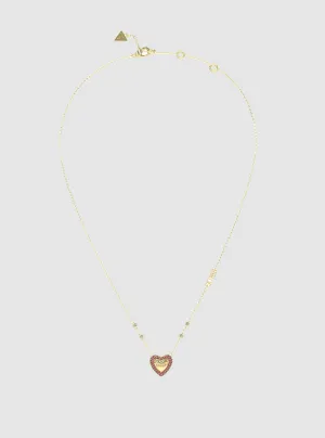 Gold Pink Pave Heart Necklace Guess